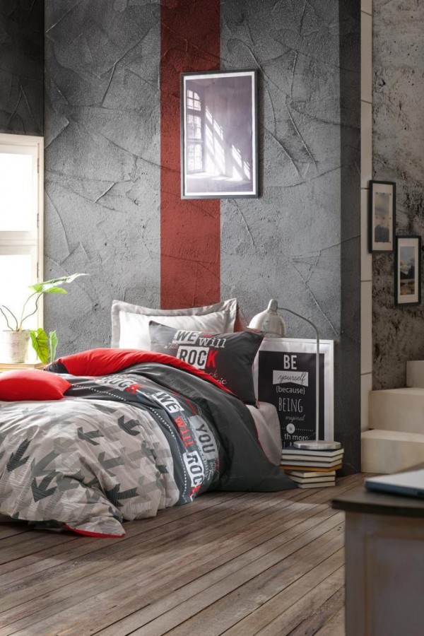 Cotton Box Genç Ranforce Nevresim Takımı Tek Kişilik Rock Kırmızı