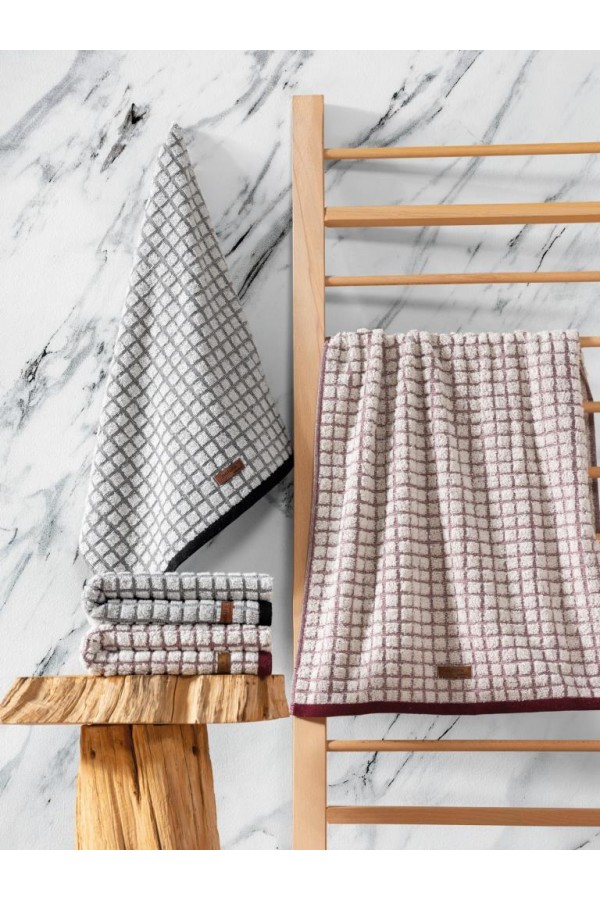 Cotton Box Jakarlı 50x90 4'lü Havlu Seti Nature Bordo Siyah