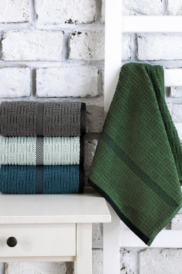Cotton Box Jakarlı Road v2 50x90 4'lü Havlu Seti Açık Mavi Koyu Mavi Yeşil Antrasit