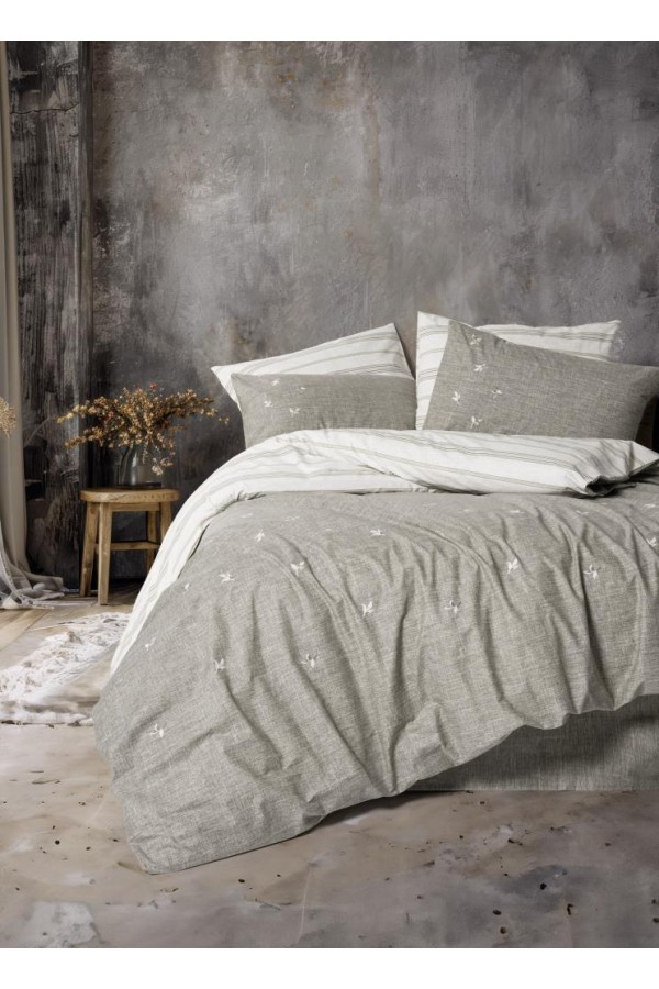 Cotton Box Klein Nakışlı Çift Kişilik Nevresim Takımı Moke Kahve