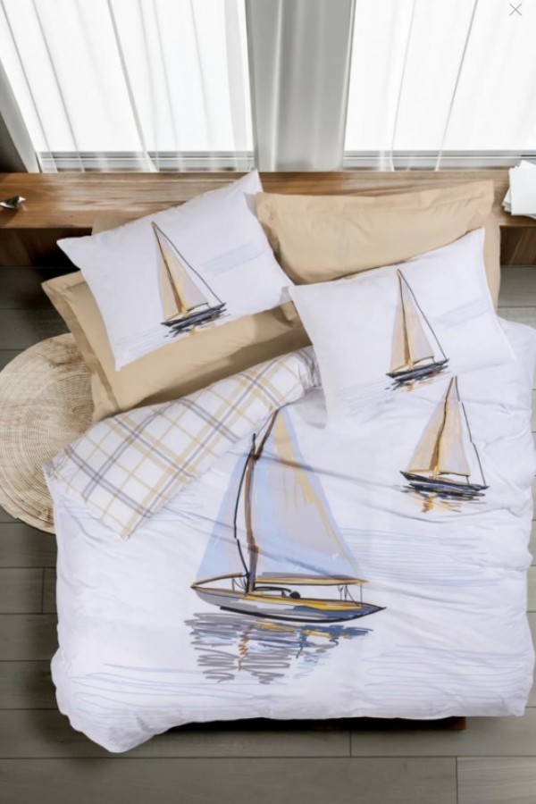 Cotton Box Maritime Tek Kişilik Nevresim Takımı Wind Bej Cotton Box Maritime Tek Kişilik Nevresim Takımı Wind Bej