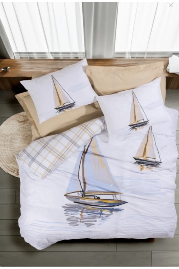 Cotton Box Maritime Tek Kişilik Nevresim Takımı Wind Bej Cotton Box Maritime Tek Kişilik Nevresim Takımı Wind Bej