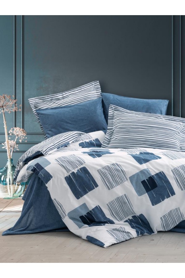 Cotton Box Modern Çift Kişilik Nevresim Takımı Solito İndigo Cotton Box Modern Çift Kişilik Nevresim Takımı Solito İndigo