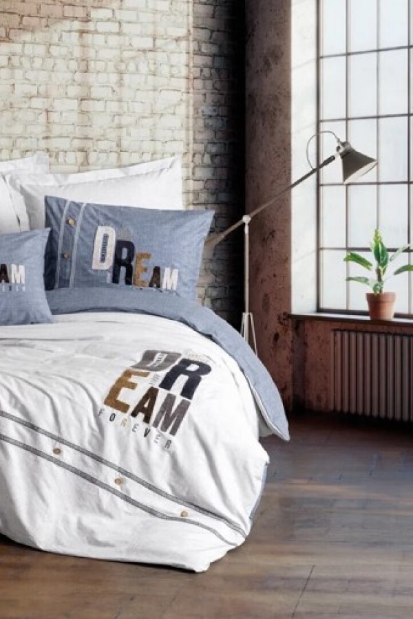 Cotton Box Mood Nakışlı Ranforce Çift Kişilik Nevresim Takımı Forever Gri 8680108071144