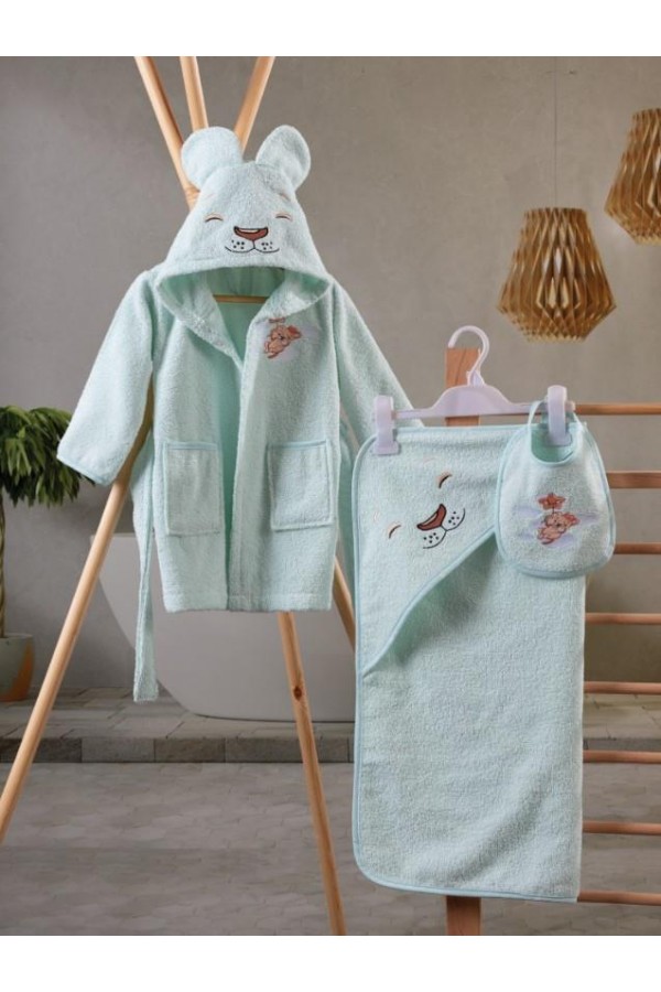 Cotton Box Bebek Bornoz Seti Aslan Mint