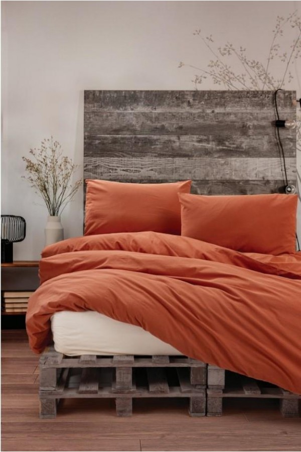 Cotton Box Neat Poplin Çift Kişilik Nevresim Takımı Kiremit Krem