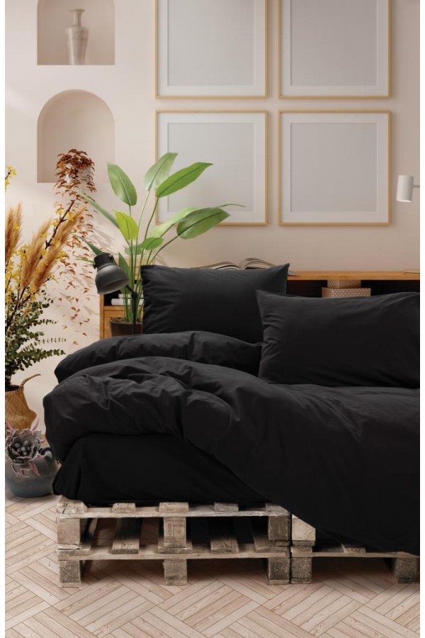 Cotton Box Neat Poplin Çift Kişilik Nevresim Takımı Siyah
