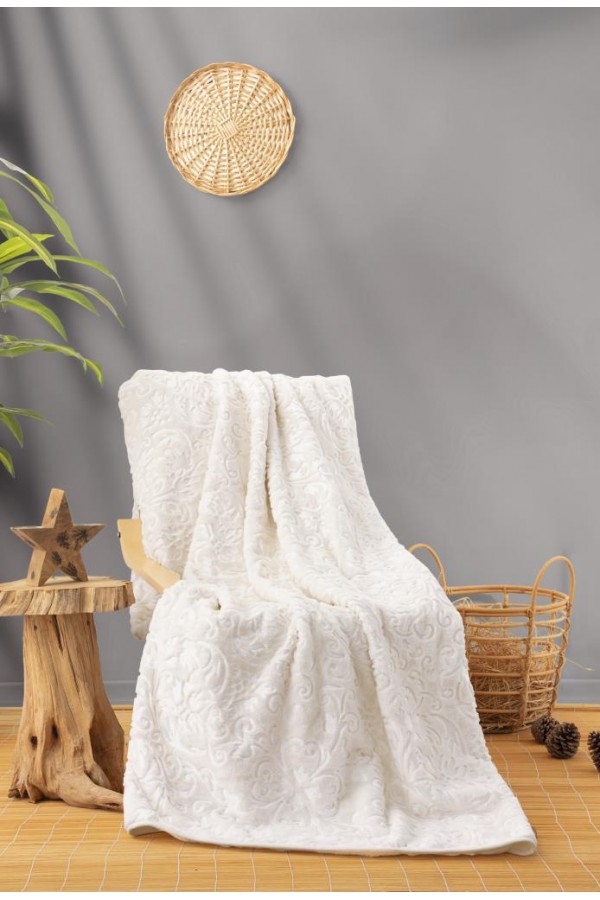 Cotton Box Emboss Çift Kişilik Battaniye Krem