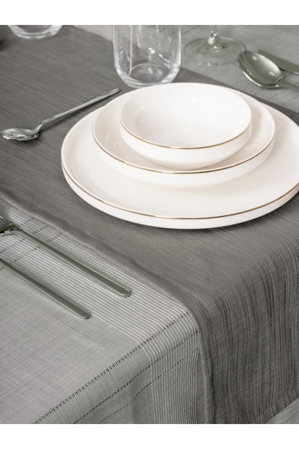 Cotton Box Antique Jasmine Gri Keten Masa Örtüsü