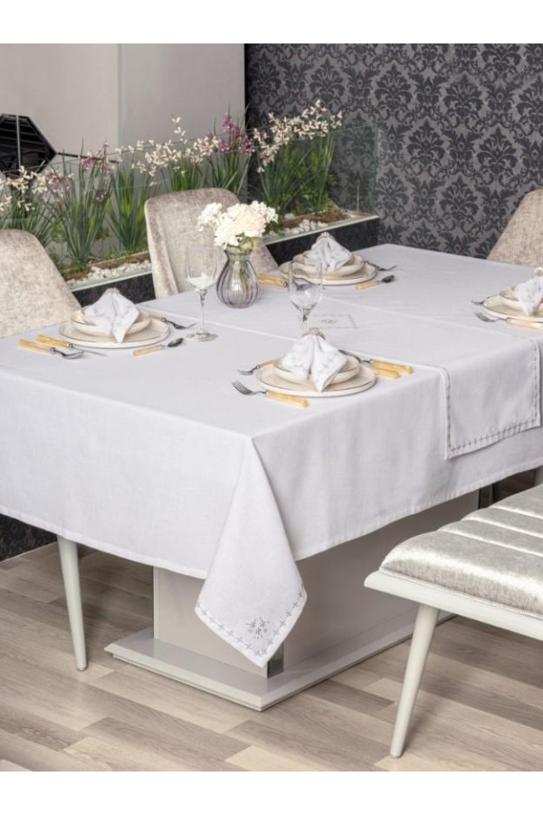 Cotton Box Pera Beyaz 8 Parça Keten Masa Örtüsü