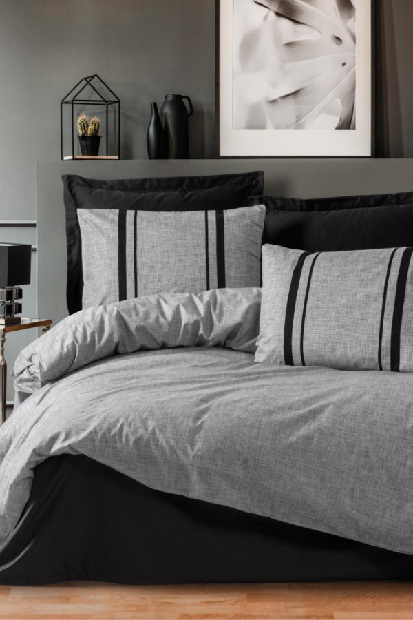 Cotton Box Plain Çift Kişilik Nevresim Takımı Bihter Siyah Gri