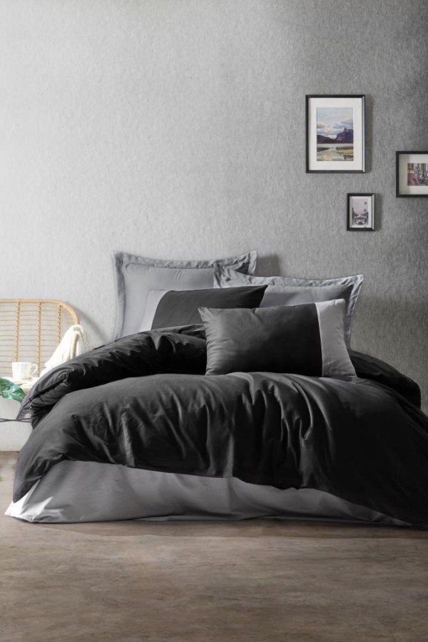 Cotton Box Plain Çift Kişilik Nevresim Takımı Siyah Gri
