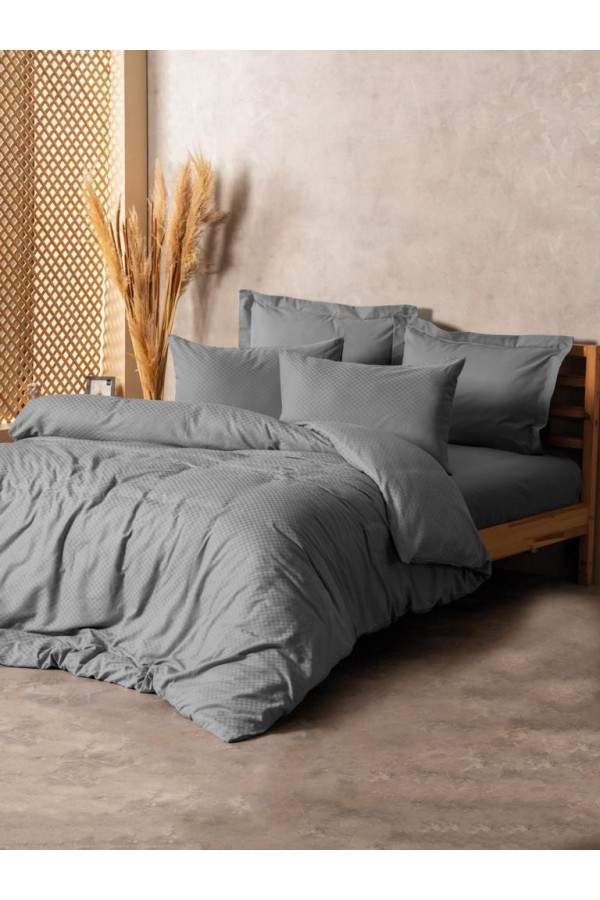 Cotton Box Plain Plaid Çift Kişilik Nevresim Takımı Gri Cotton Box Plain Plaid Çift Kişilik Nevresim Takımı Gri
