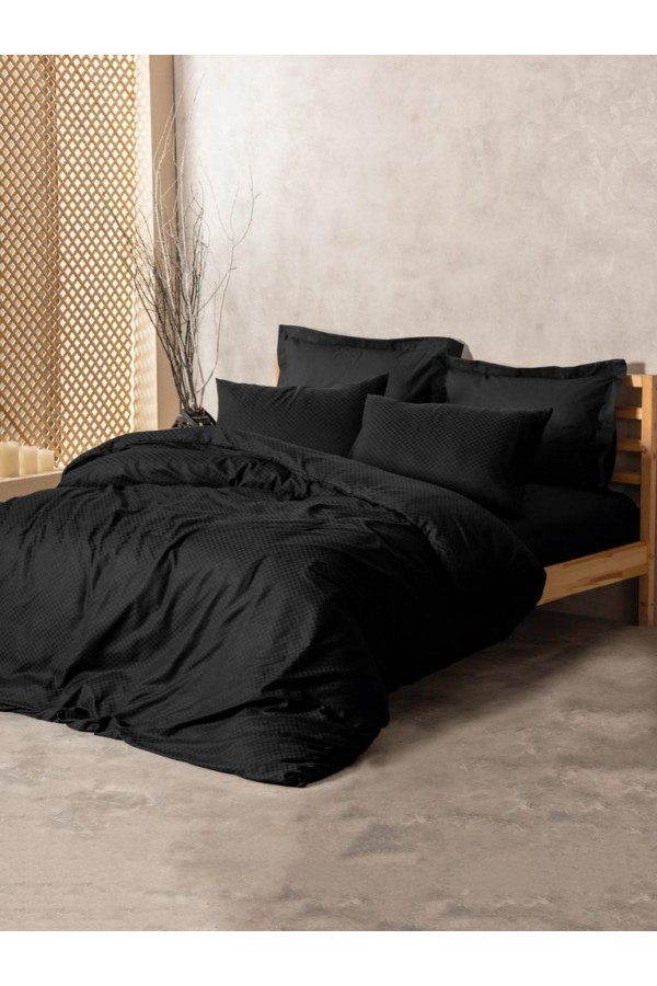 Cotton Box Plain Plaid Çift Kişilik Nevresim Takımı Siyah Cotton Box Plain Plaid Çift Kişilik Nevresim Takımı Siyah