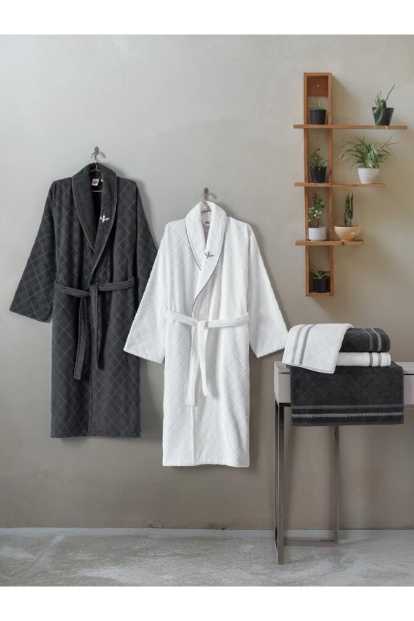 Cotton Box Masculine Aile Bornoz Seti Carlos Beyaz-Antrasit Cotton Box Masculine Aile Bornoz Seti Carlos Beyaz-Antrasit