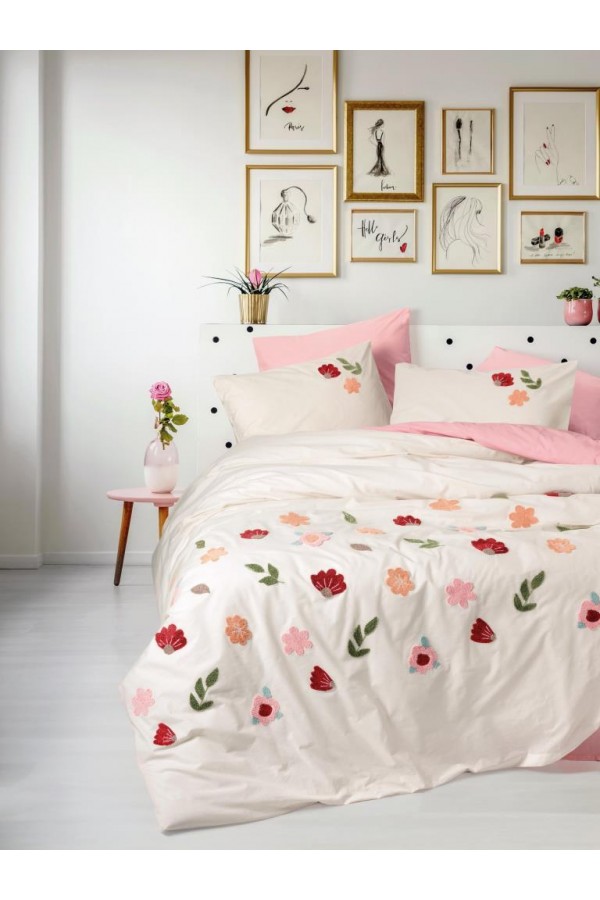 Cotton Box Puff Nakışlı Ranforce Çift Kişilik Nevresim Takımı Blossom Somon Cotton Box Puff Nakışlı Ranforce Çift Kişilik Nevresim Takımı Blossom Somon