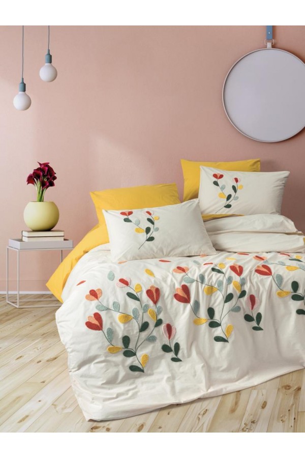 Cotton Box Puff Nakışlı Ranforce Çift Kişilik Nevresim Takımı Nella Hardal Cotton Box Puff Nakışlı Ranforce Çift Kişilik Nevresim Takımı Nella Hardal