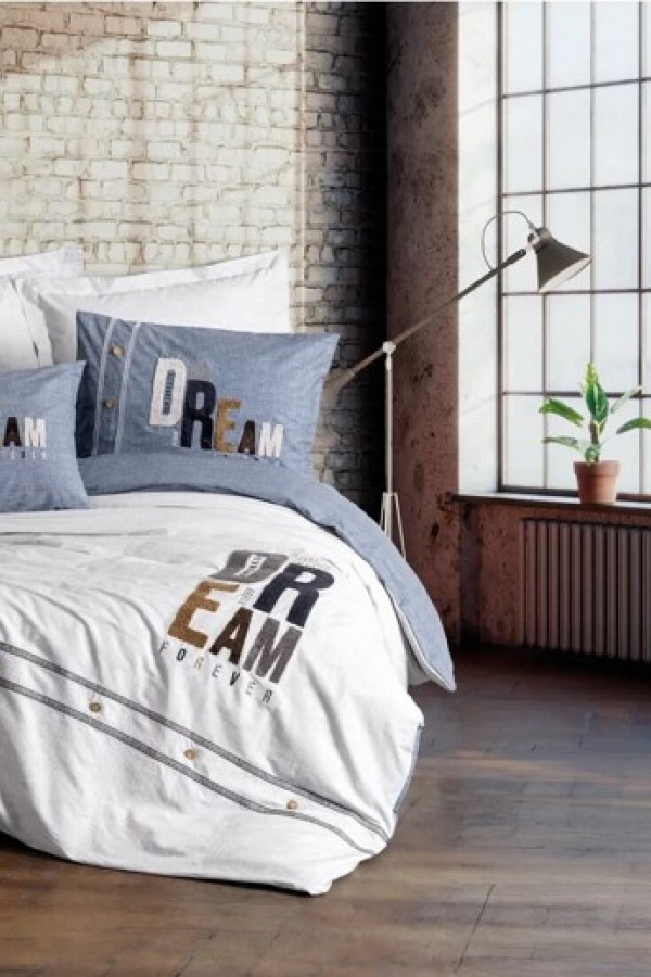 Cotton Box Mood Nakışlı Ranforce Tek Kişilik Nevresim Takımı Forever Gri 8680108071113