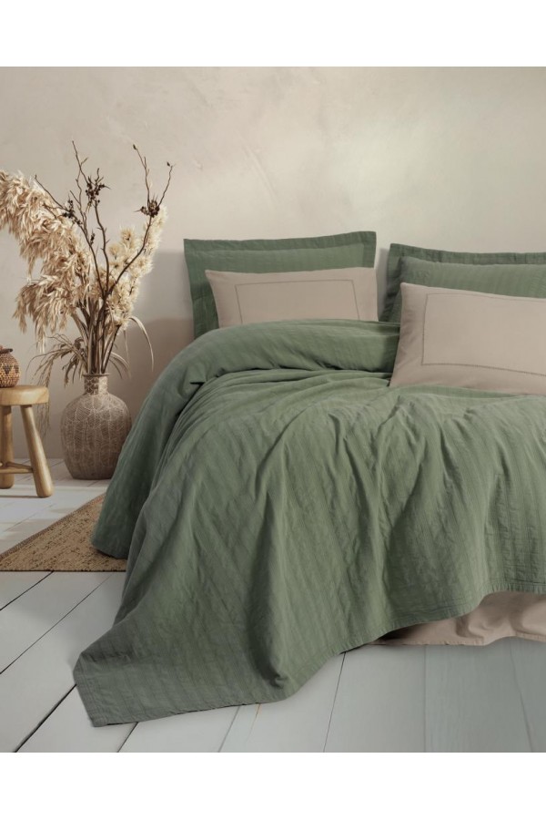Cotton Box  Çift Kişilik Yatak Örtülü Pike Takımı Natura Vilo Yeşil