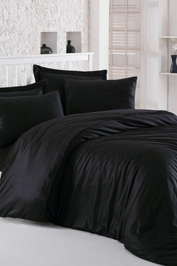 Cotton Box Elegant Siyah Çift Kişilik Saten Nevresim Takımı Cotton Box Elegant Siyah Çift Kişilik Saten Nevresim Takımı