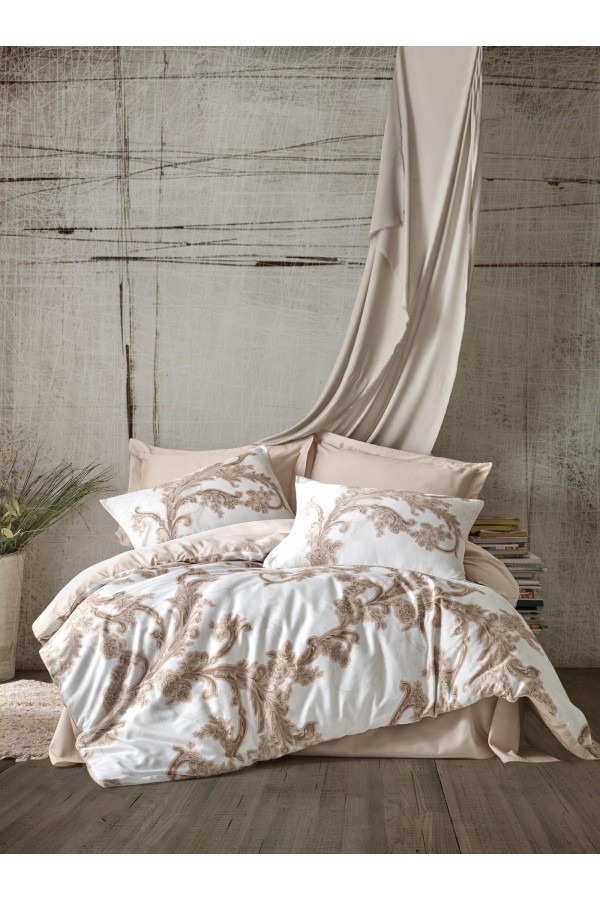 Cotton Box Loren Bej Çift Kişilik Saten Nevresim Takımı Cotton Box Loren Bej Çift Kişilik Saten Nevresim Takımı