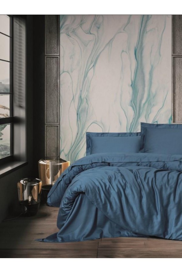 Cotton Box Tek Kişilik Saten Nevresim Takımı Elegante Mavi