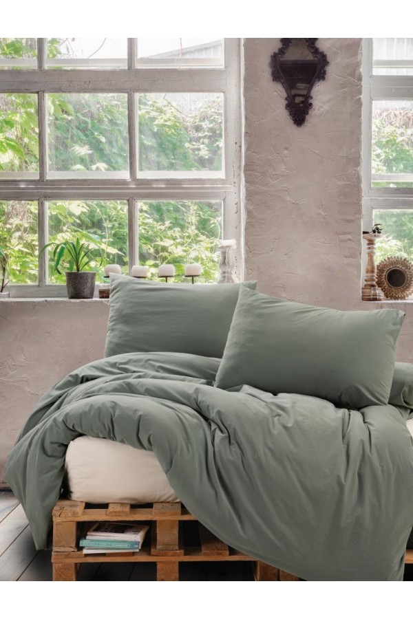Cotton Box Neat Poplin Çift Kişilik Nevresim Takımı Mint Krem