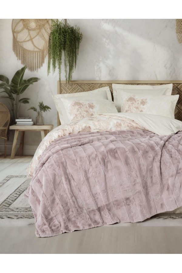 Cotton Box Trim Çift Kişilik Battaniyeli Nevresim Takımı Suave Pudra