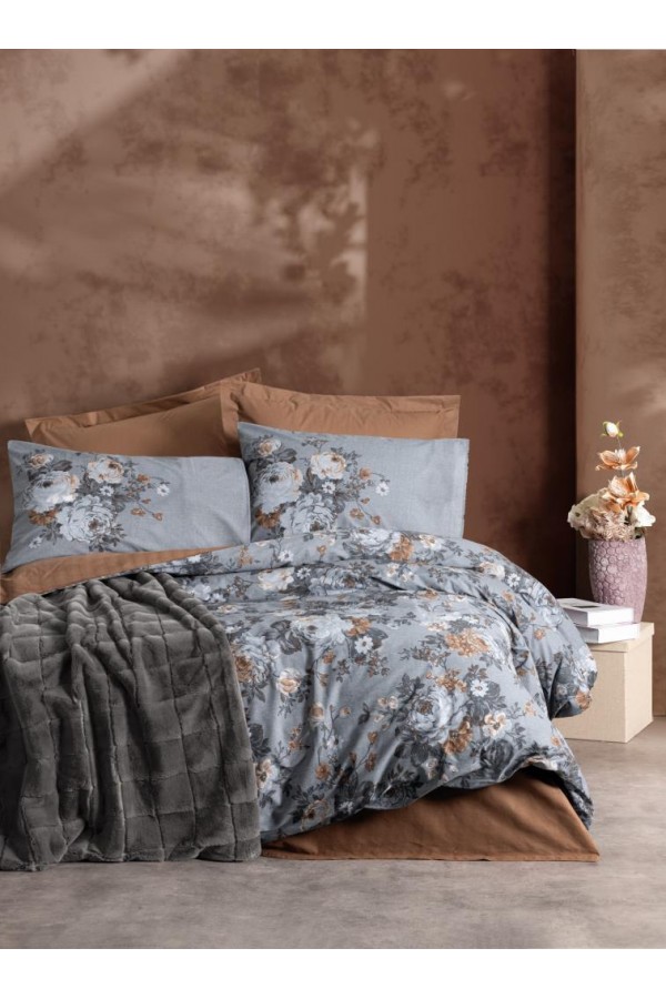Cotton Box Trim Çift Kişilik Battaniyeli Nevresim Takımı Smooth Antrasit
