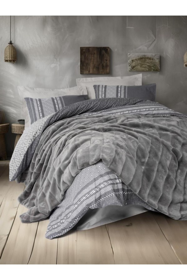 Cotton Box Trim Çift Kişilik Battaniyeli Nevresim Takımı Suave Antrasit