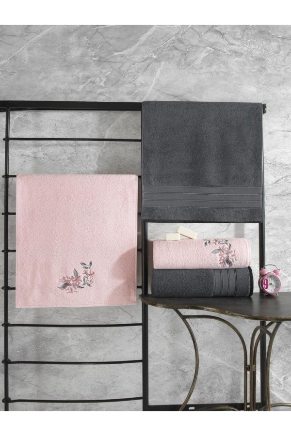 Cotton Box Colorful %100 Pamuk Hamam Havlu Seti Antrasit Pembe