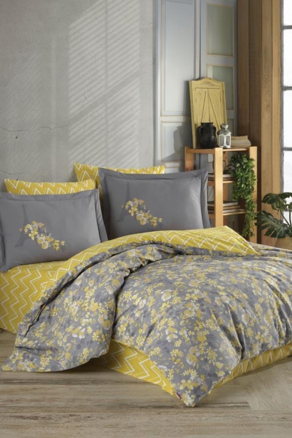 Hobby Çift Kişilik Poplin Nevresim Alanza Sarı