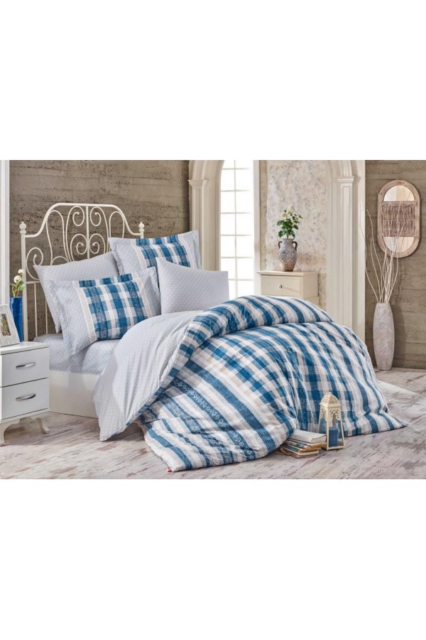 Hobby Çift Kişilik Poplin Nevresim Deborah Mavi