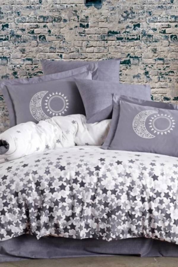 Hobby Çift Kişilik Poplin Nevresim Stars Gri