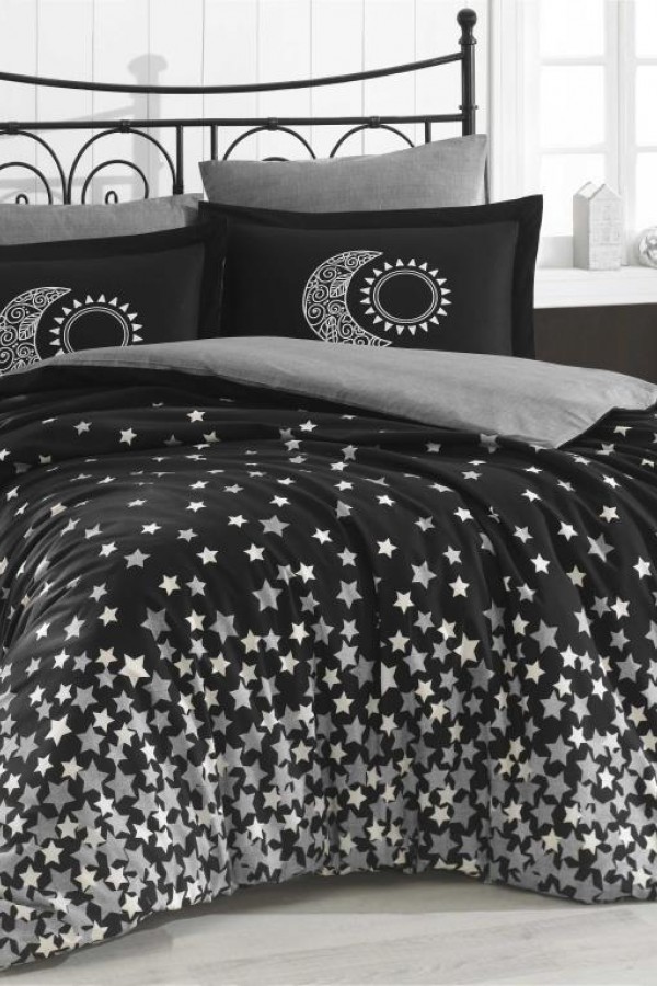 Hobby Çift Kişilik Poplin Nevresim Stars Siyah