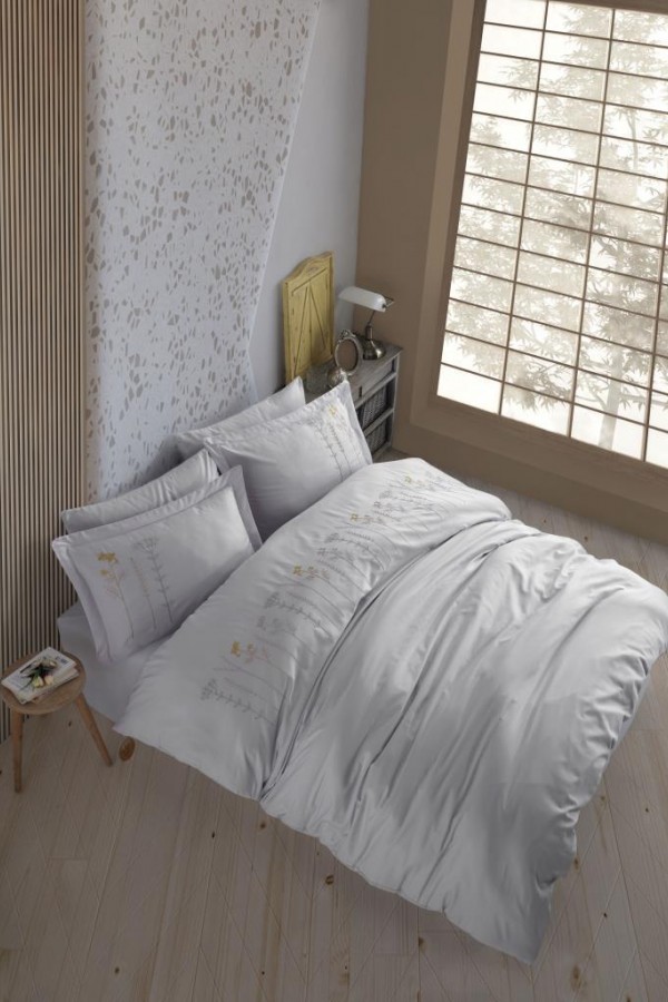 Hobby Çift Kişilik Poplin Premium Nakışlı Nevresim Diva Gri