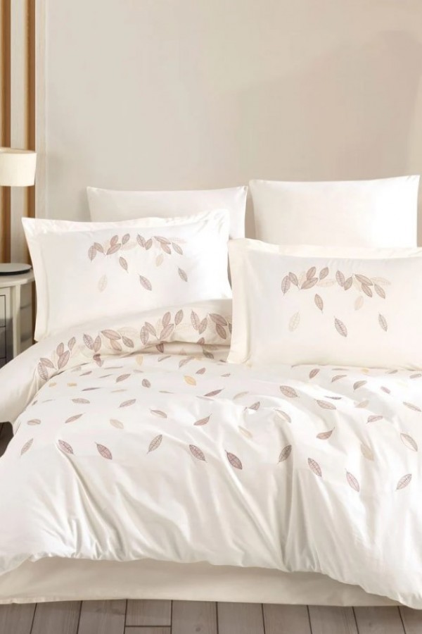 Hobby Çift Kişilik Poplin Premium Nakışlı Nevresim Lidia Krem