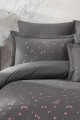 Hobby Çift Kişilik Poplin Premium Nakışlı Nevresim Spring Gri