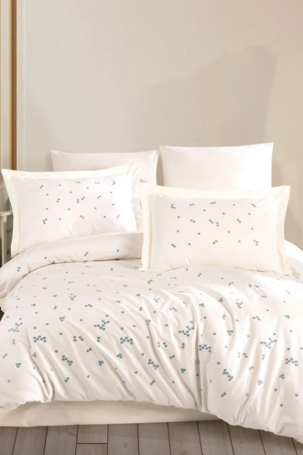 Hobby Çift Kişilik Poplin Premium Nakışlı Nevresim Spring Krem