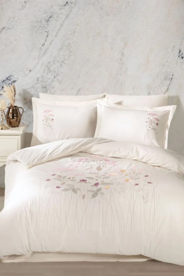 Hobby Çift Kişilik Poplin Premium Nakışlı Nevresim Emilia Krem