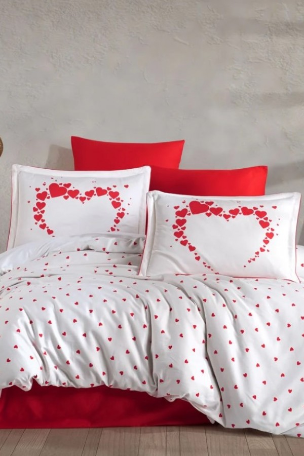 Hobby Çift Kişilik Saten Nevresim Amore Beyaz