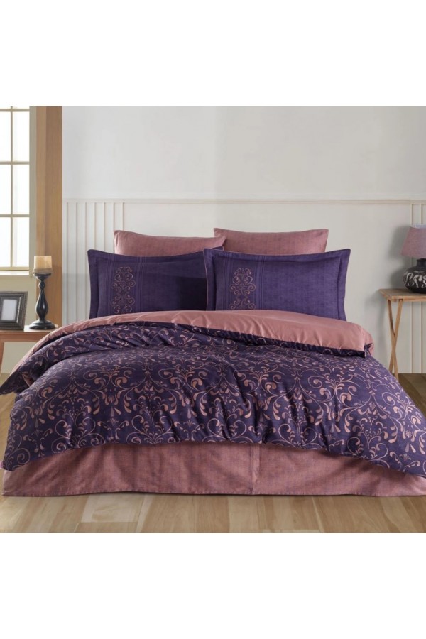 Hobby Çift Kişilik Saten Nevresim Gris Mor Hobby Çift Kişilik Saten Nevresim Gris Mor