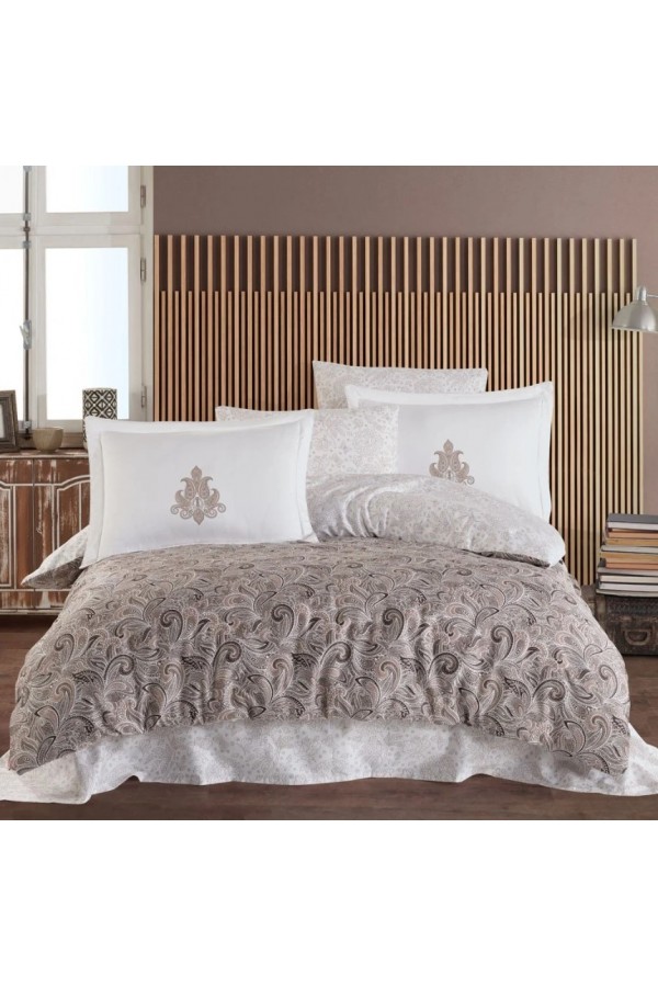 Hobby Çift Kişilik Saten Nevresim Mirabel Kahve