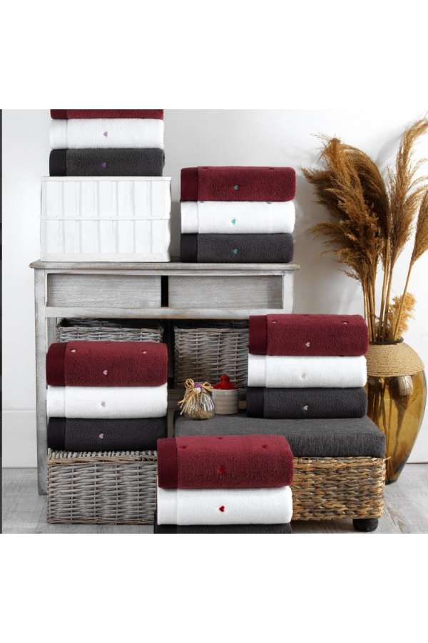 Hobby Lubow Love Beyaz Pudra Nakışlı 50x90 6'lı Havlu Seti