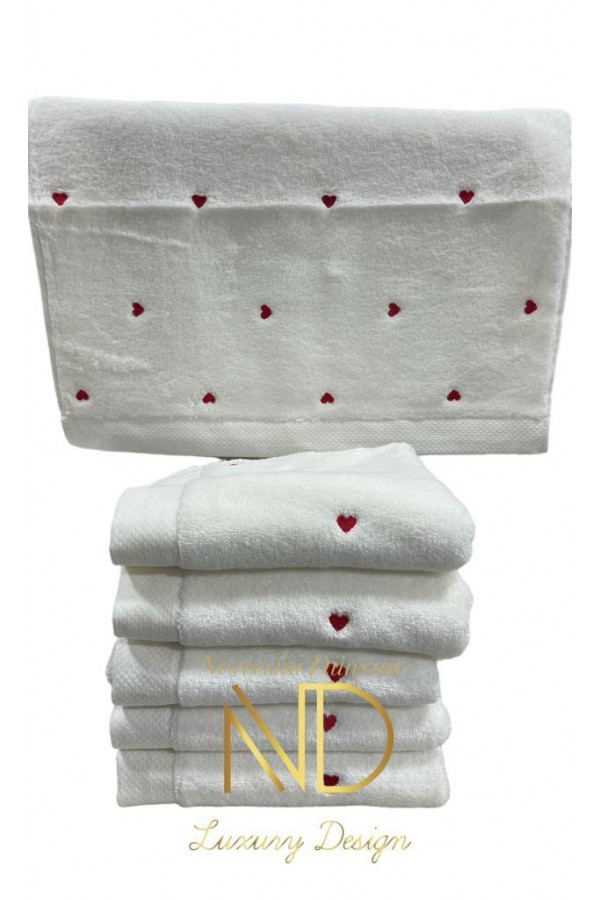 Hobby Lubow Love Beyaz Kırmızı Nakışlı 70x140 6'lı Havlu Seti