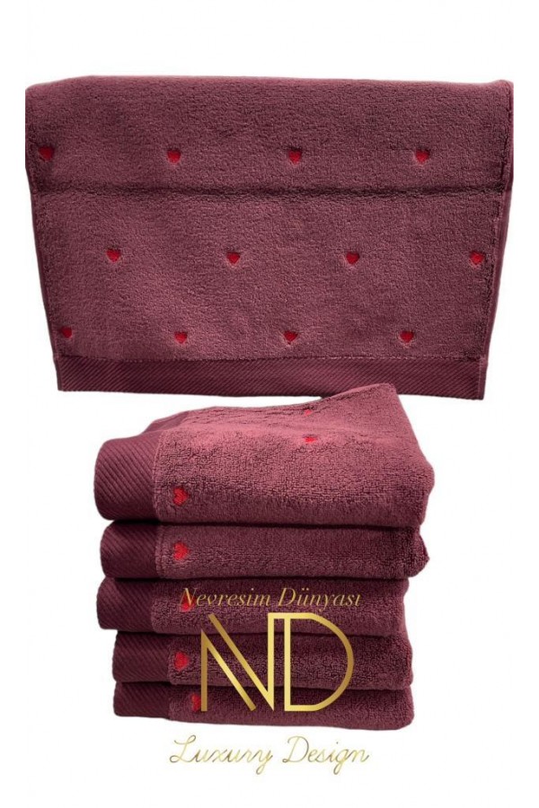 Hobby Lubow Love Fuşya Kırmızı Nakışlı 50x90 6'lı Havlu Seti