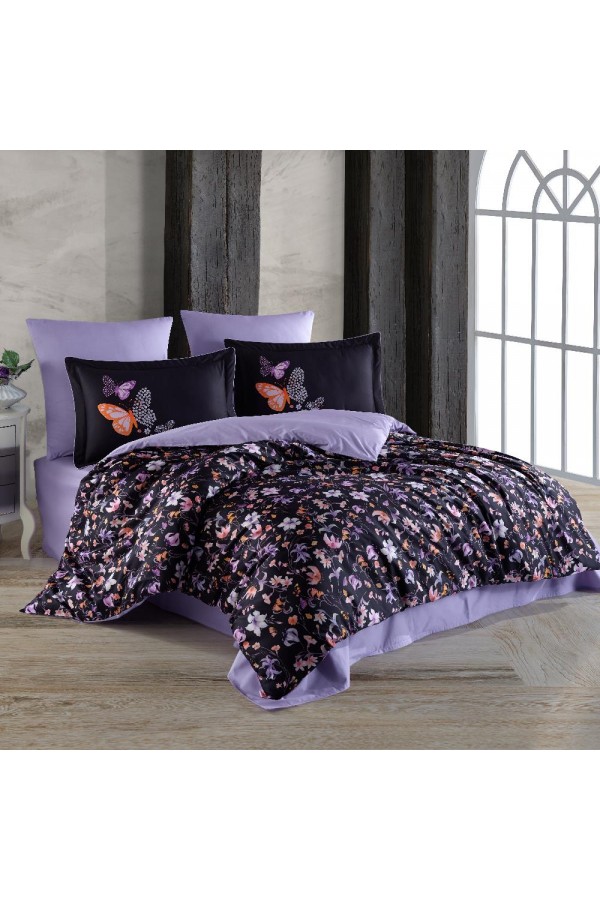 Hobby Premium Deluxe 300TC Çift Kişilik Saten Nevresim Takımı Gloria Siyah