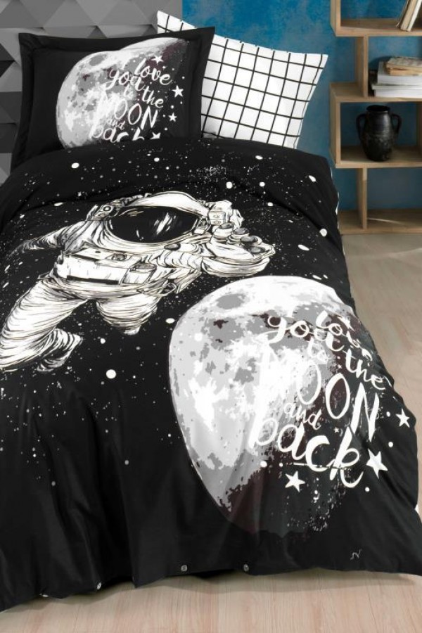 Hobby Tek Kişilik Poplin Nevresim Takımı Galaxy Siyah