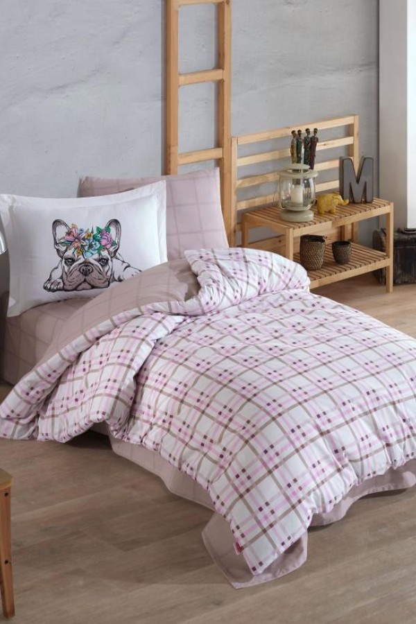 Hobby Tek Kişilik Poplin Nevresim Takımı Monart Pembe