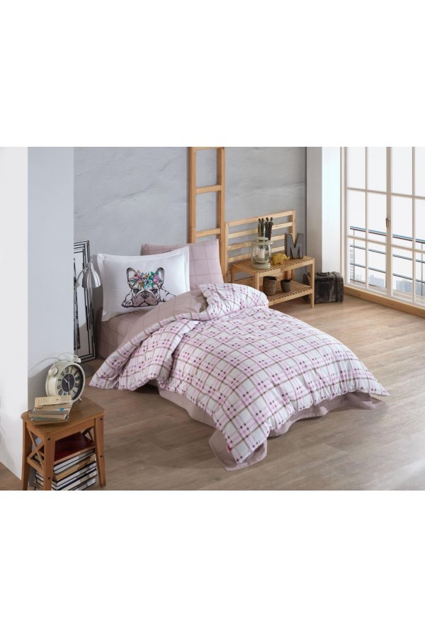 Hobby Tek Kişilik Poplin Nevresim Takımı Monart Pembe